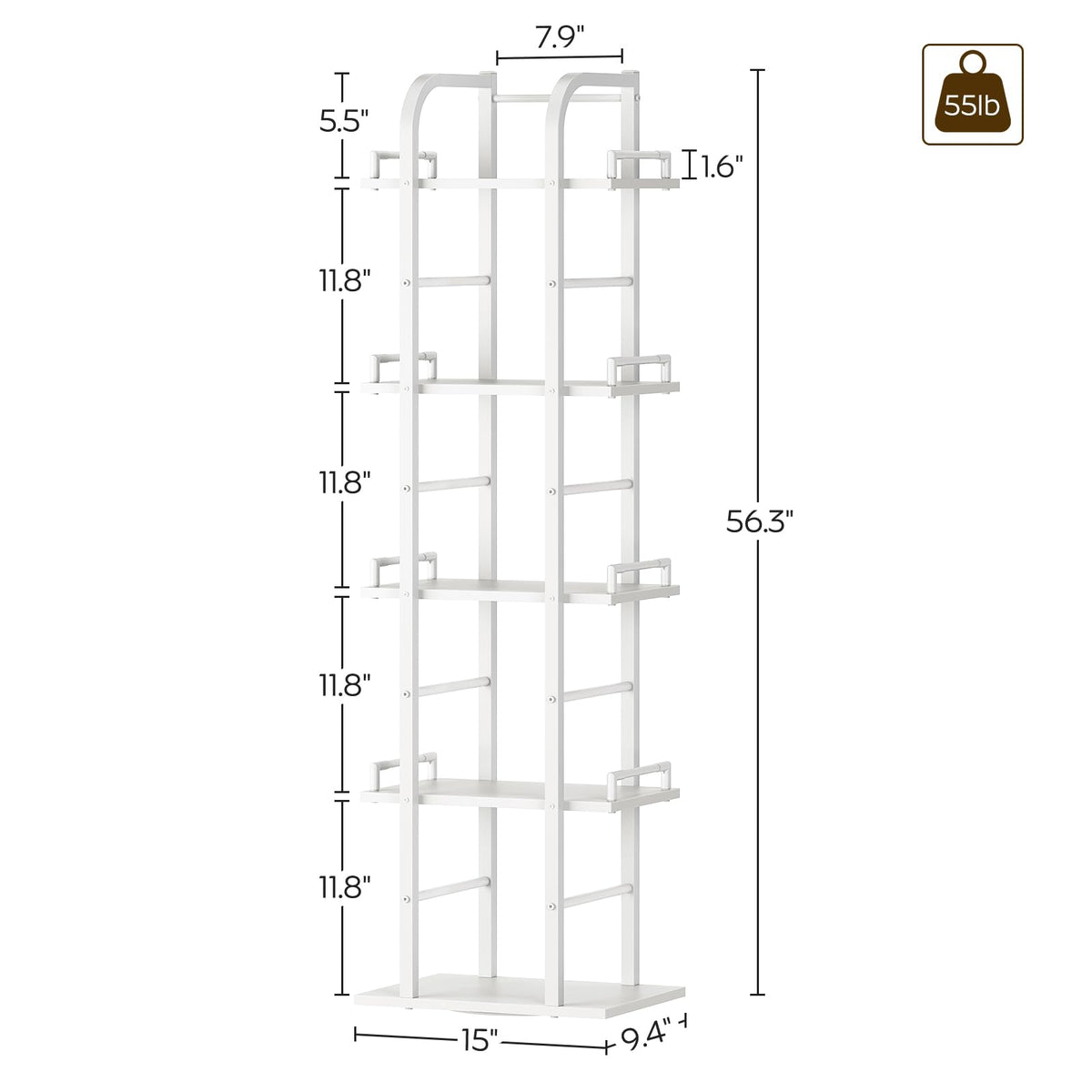 5 Tier Rotating Corner Bookshelf White J2468