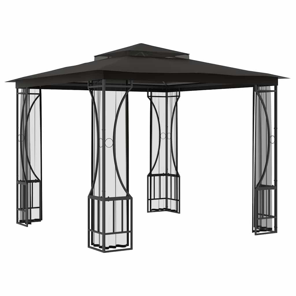 9.8'x9.8'x8.7' Anthracite Gazebo with Nets and Steel Frame J265