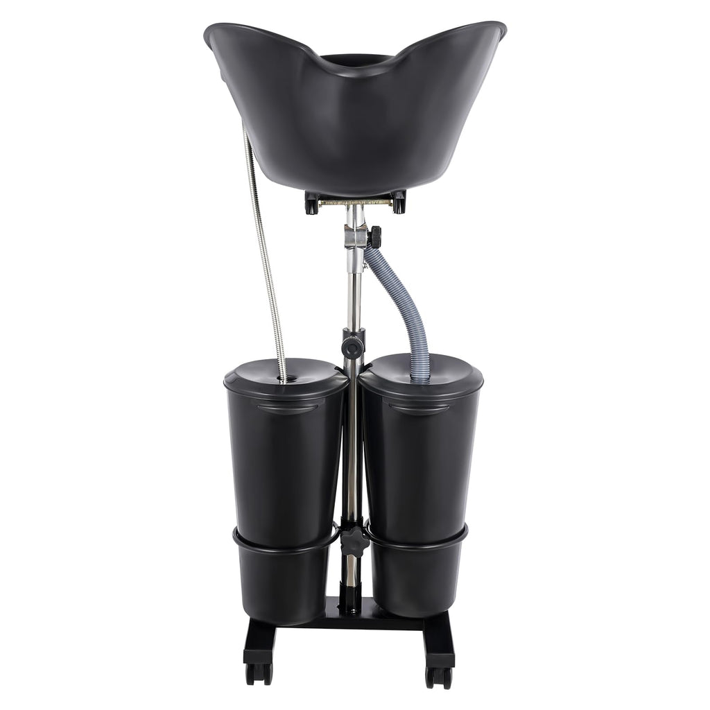 Portable Shampoo Bowl with Dual Buckets, Adjustable Height, Electric Pump, Foot Pedal Control, Black U9950