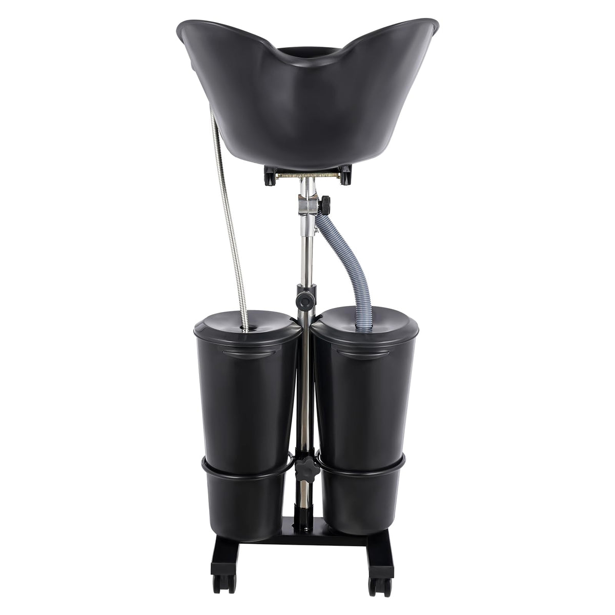 Portable Shampoo Bowl with Dual Buckets, Adjustable Height, Electric Pump, Foot Pedal Control, Black U9950