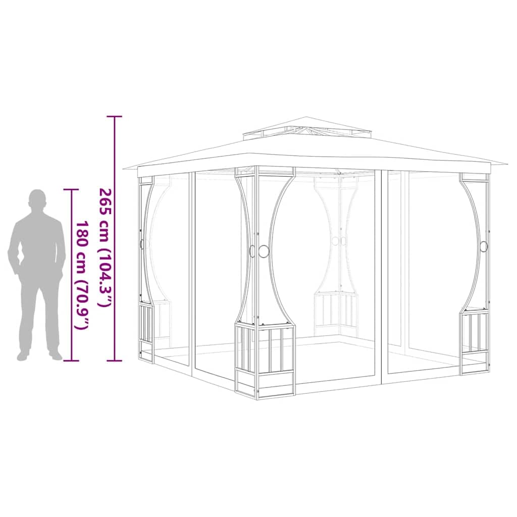 9.8'x9.8'x8.7' Anthracite Gazebo with Nets and Steel Frame J265