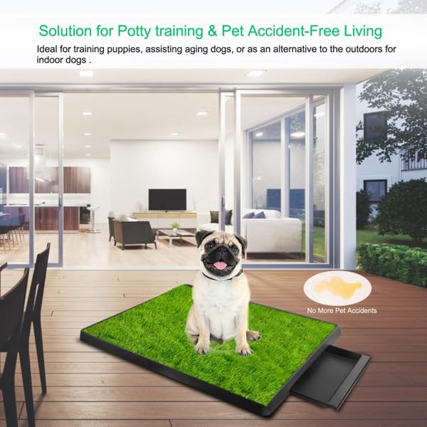 Indoor Outdoor Dog Potty with Artificial Turf Grass Mat 25x20 in U473440