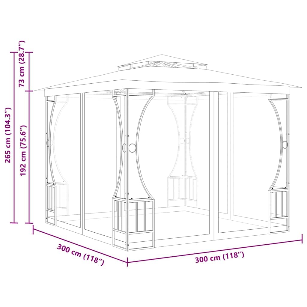 9.8'x9.8'x8.7' Anthracite Gazebo with Nets and Steel Frame J265