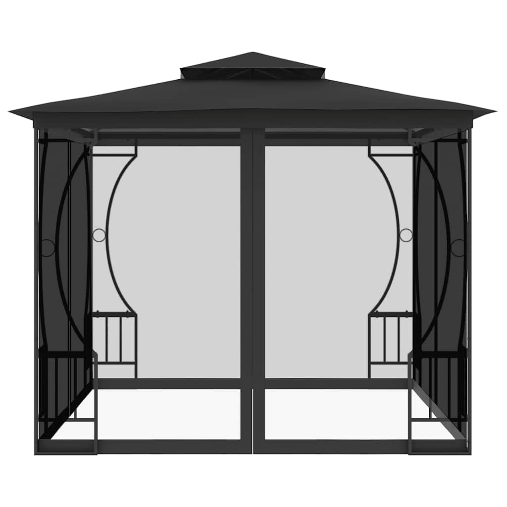 9.8'x9.8'x8.7' Anthracite Gazebo with Nets and Steel Frame J265