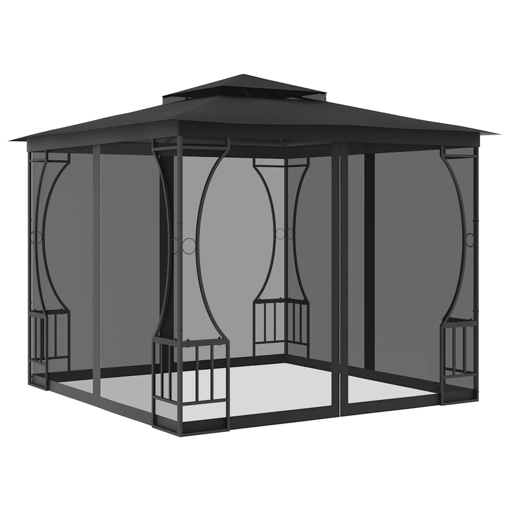 9.8'x9.8'x8.7' Anthracite Gazebo with Nets and Steel Frame J265