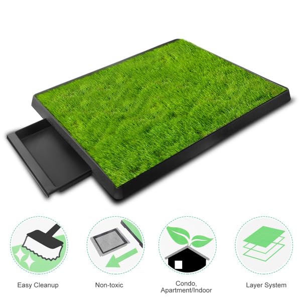 Indoor Outdoor Dog Potty with Artificial Turf Grass Mat 25x20 in U473440
