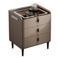 Khaki Nightstand with Wireless Charging Station and 3 Drawers L235