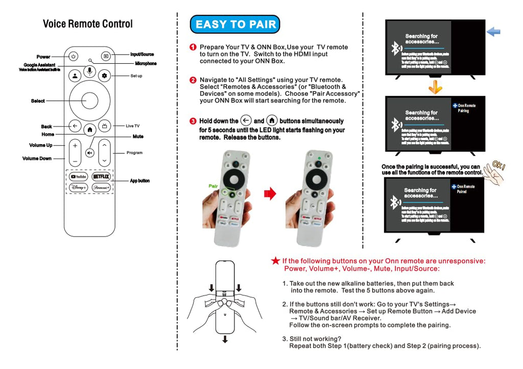 Voice Remote Control Compatible with Onn Streaming Box U715465