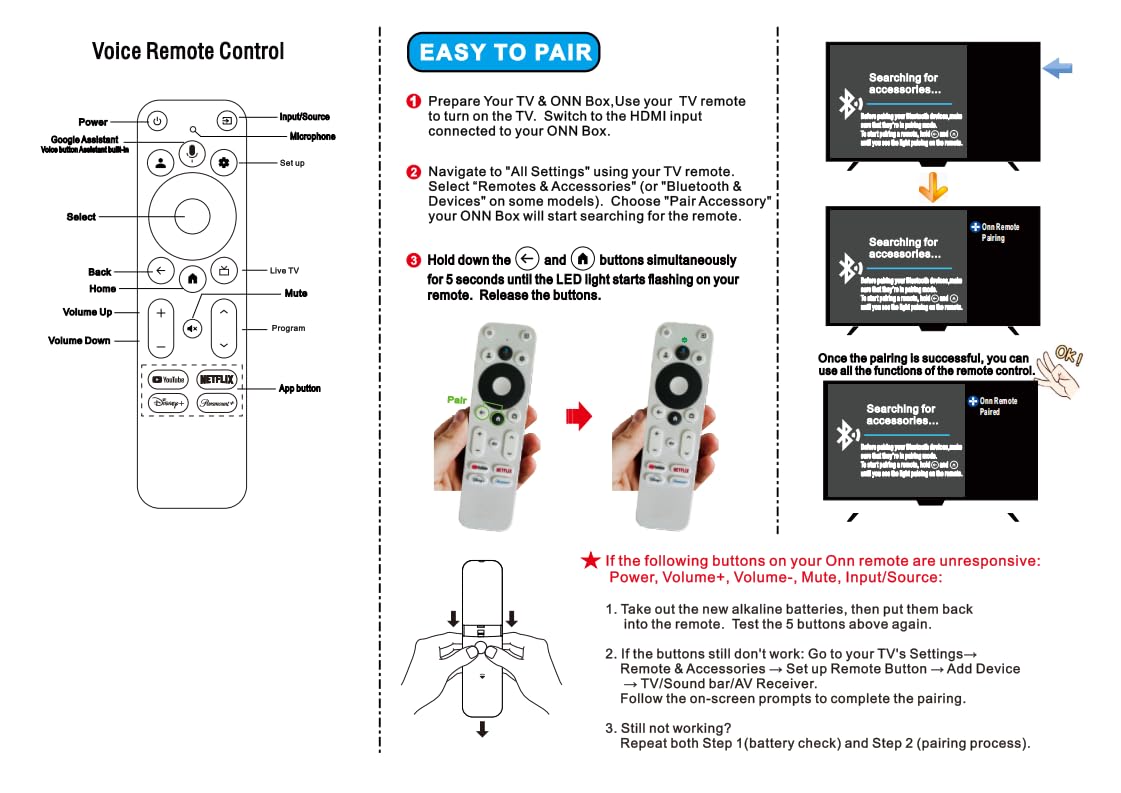 Voice Remote Control Compatible with Onn Streaming Box U715465