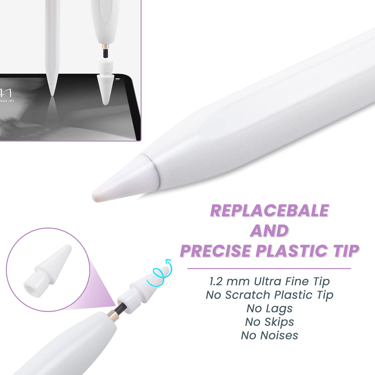 White Stylus Pen for iPad with Palm Rejection and Tilt Sensitive U2821