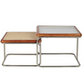 Mid Century Modern Coffee Table Set of 2 Square Metal Base P7357
