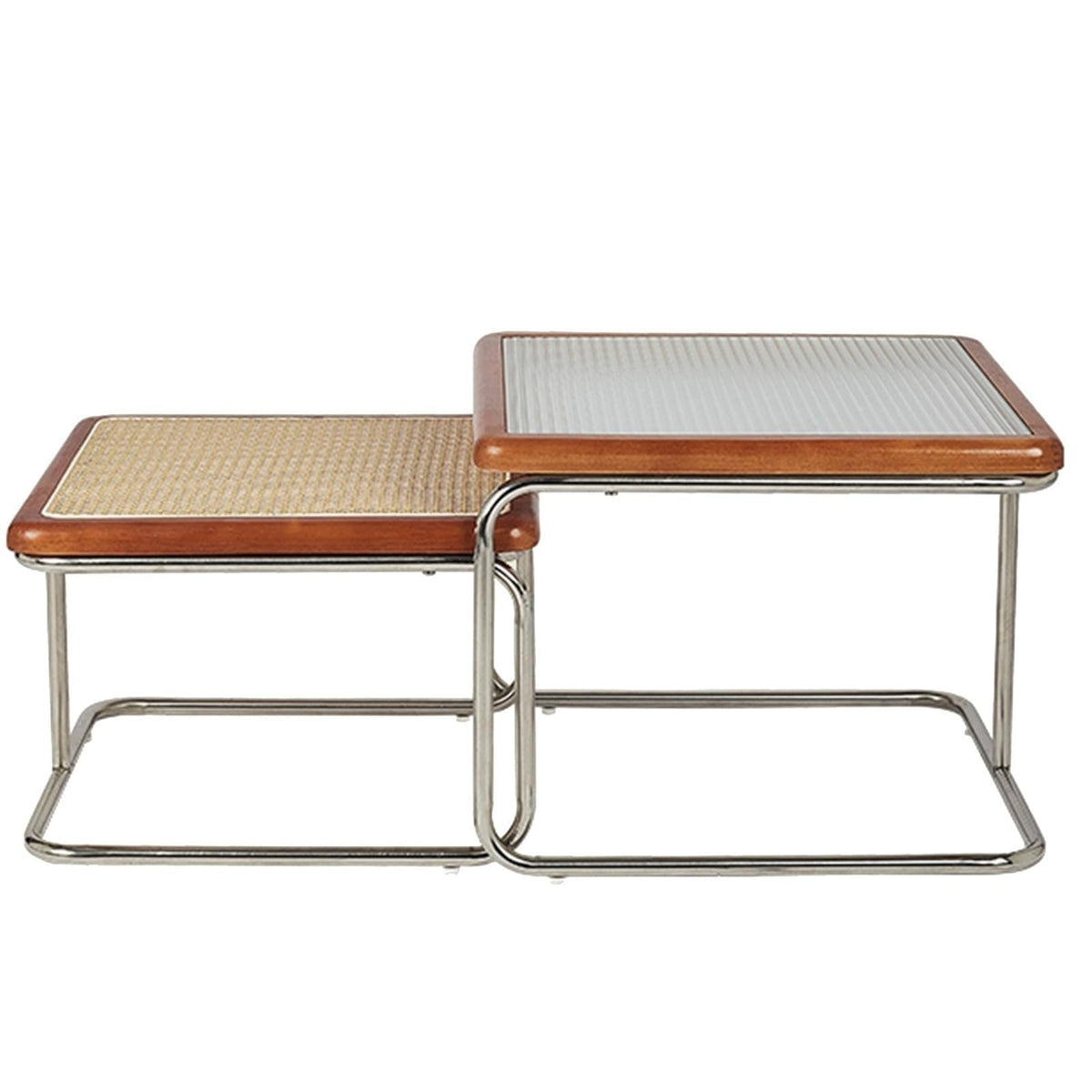 Mid Century Modern Coffee Table Set of 2 Square Metal Base P7357