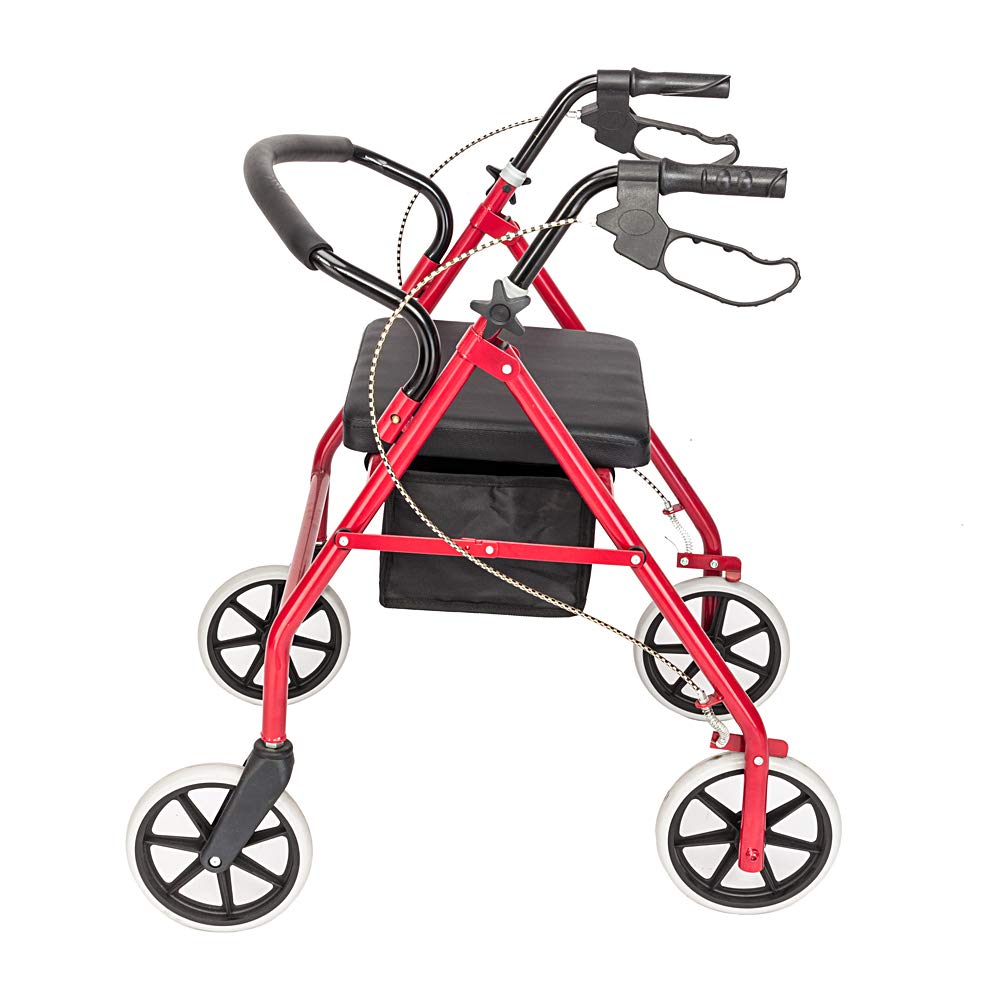 Red Height Adjustable Steel Rolling Walker with Seat U471378