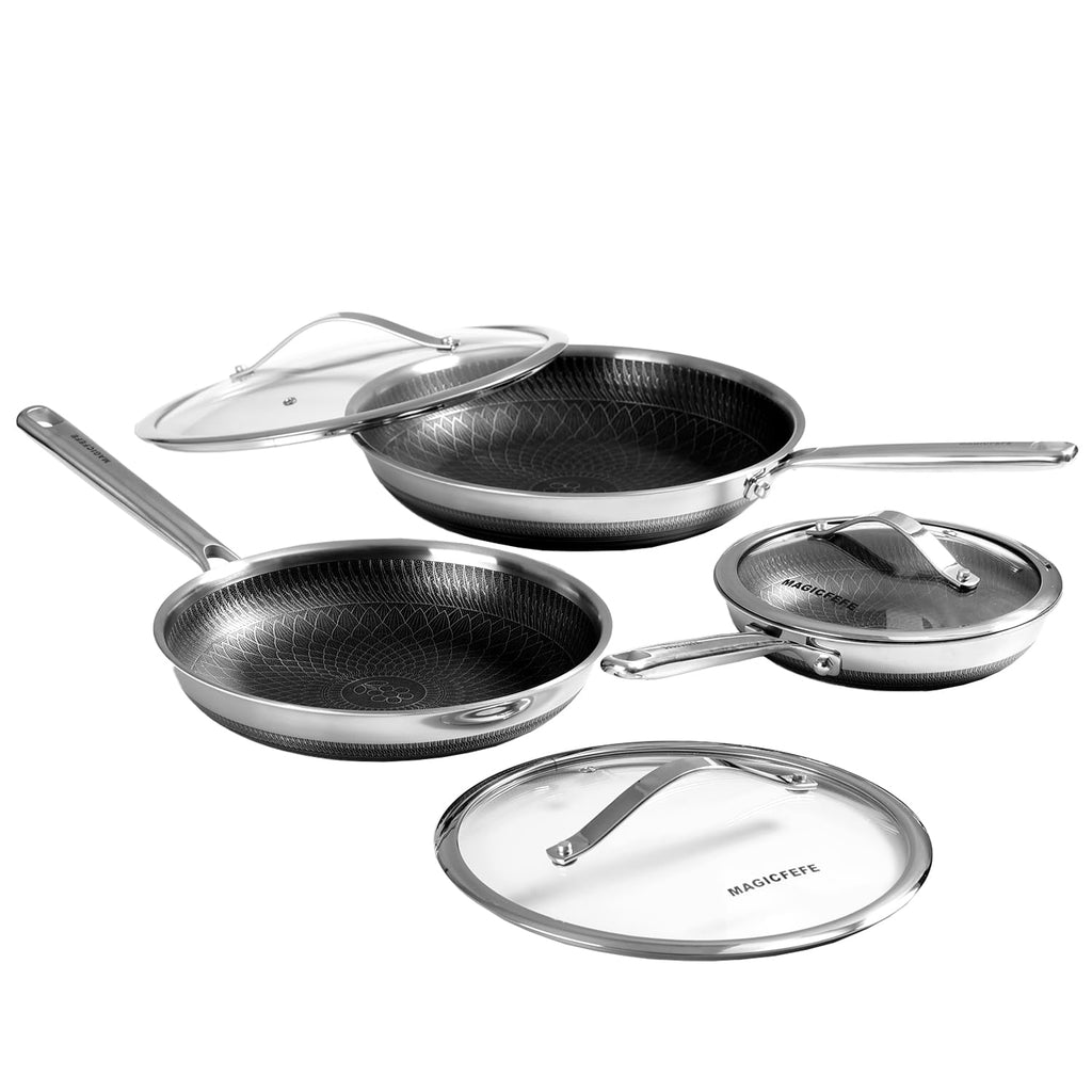 3-Piece Nonstick Stainless Steel Skillet Set with Glass Lids D435315