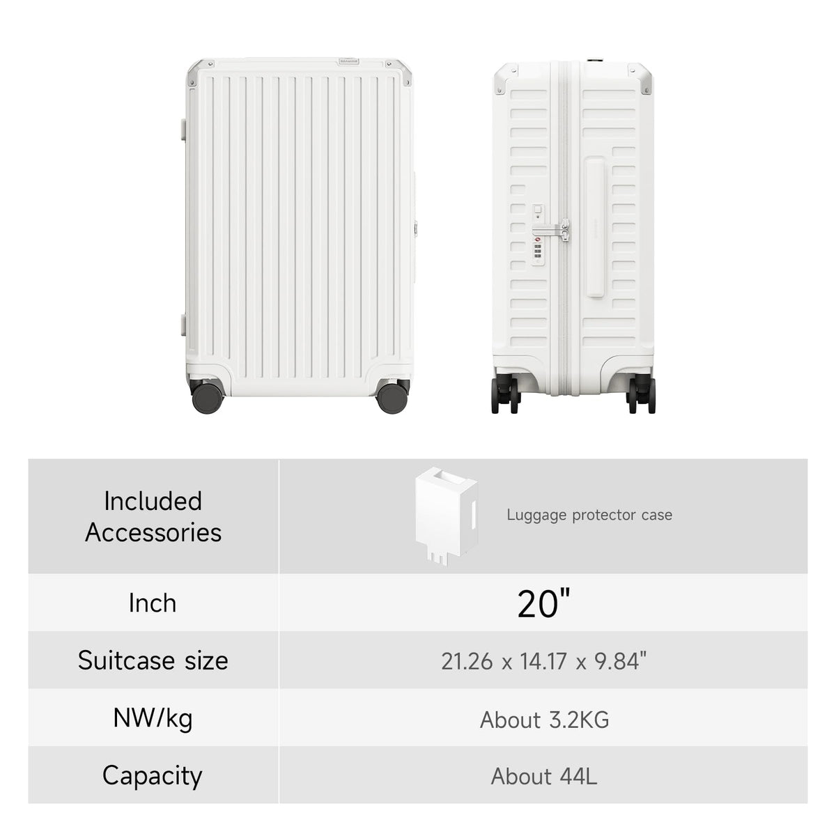 20 inch White Hardside Carry on Luggage with Spinner Wheel E783