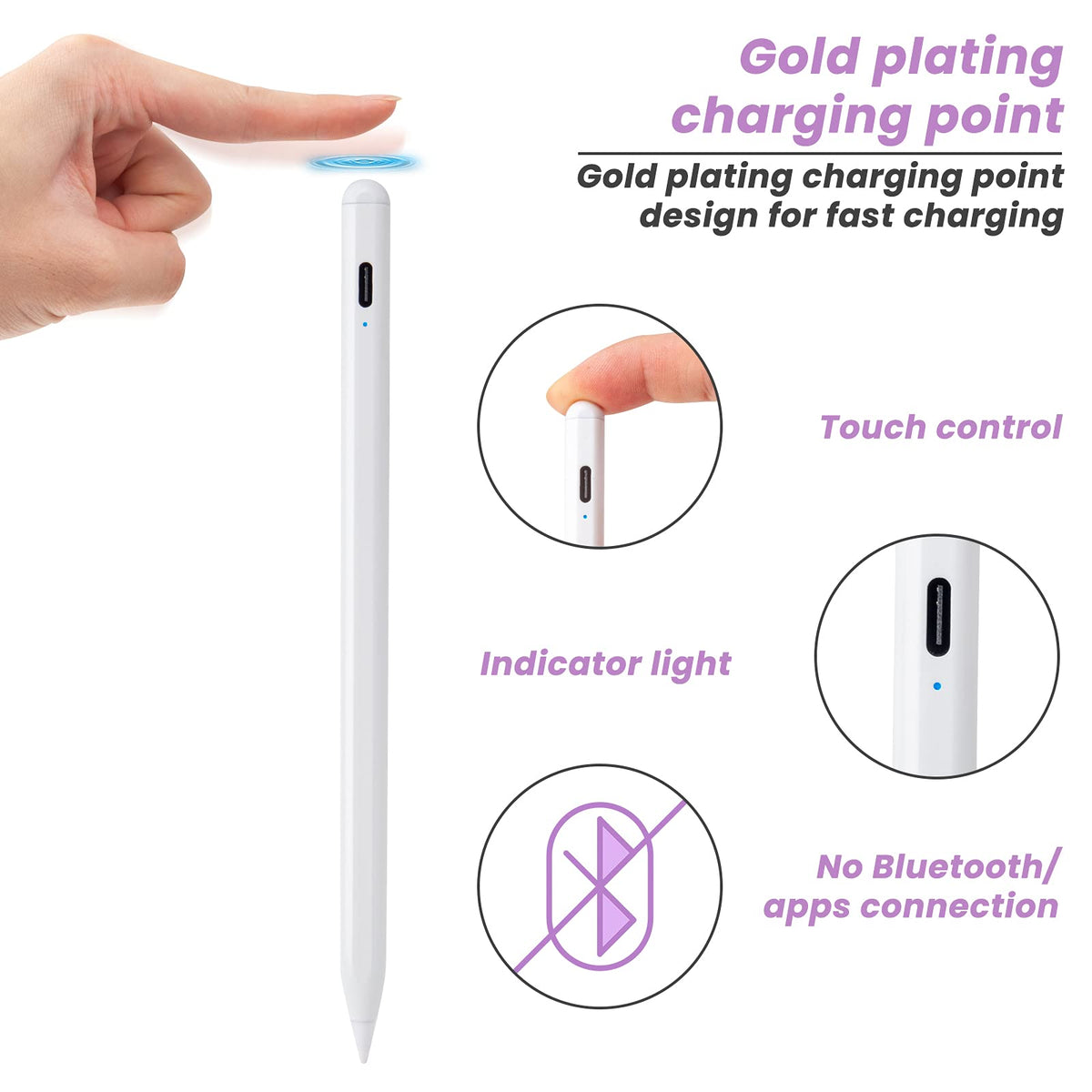 White Stylus Pen for iPad with Palm Rejection and Tilt Sensitive U2821