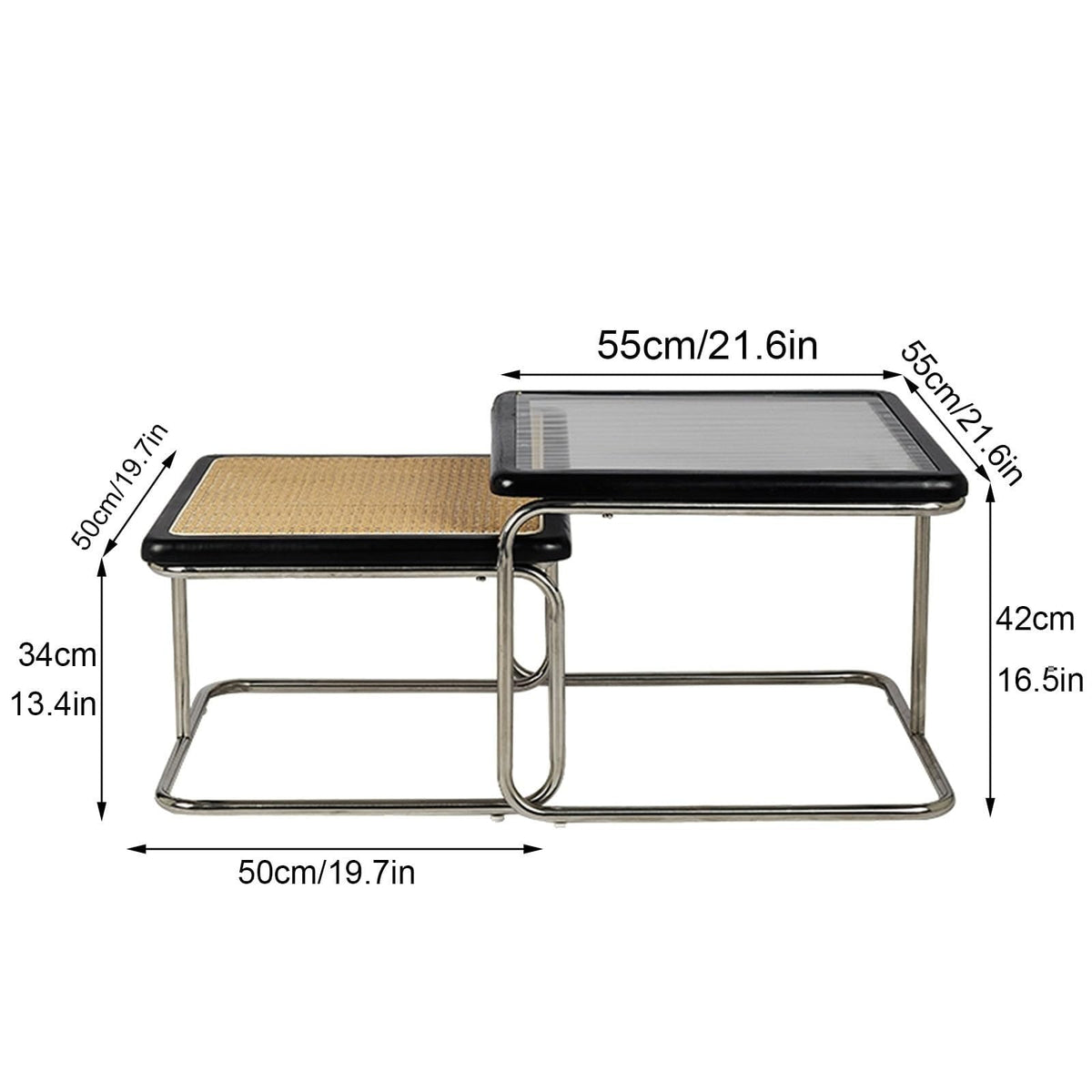 Mid Century Modern Coffee Table Set of 2 Square Metal Base P7357