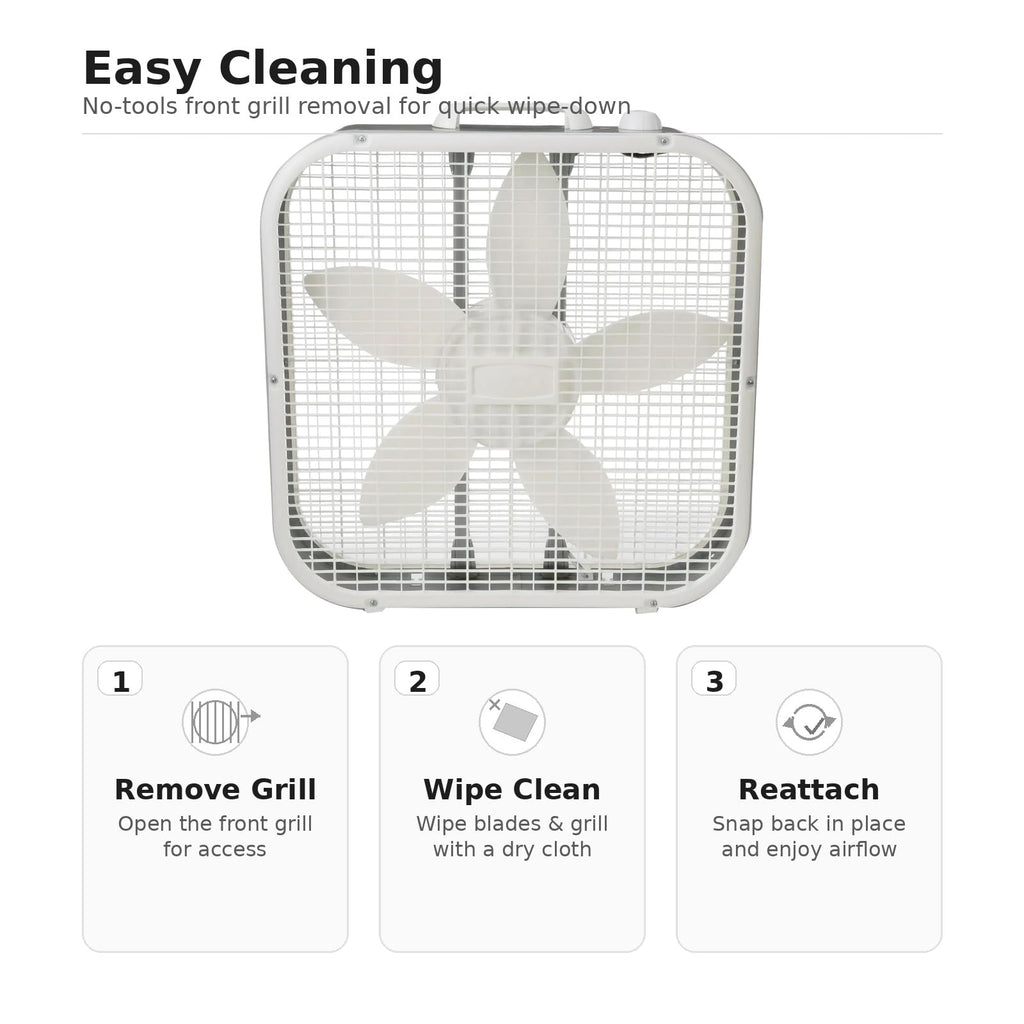 20 Inch 3 Speed Portable Floor Fan with Removable Grill, White A761
