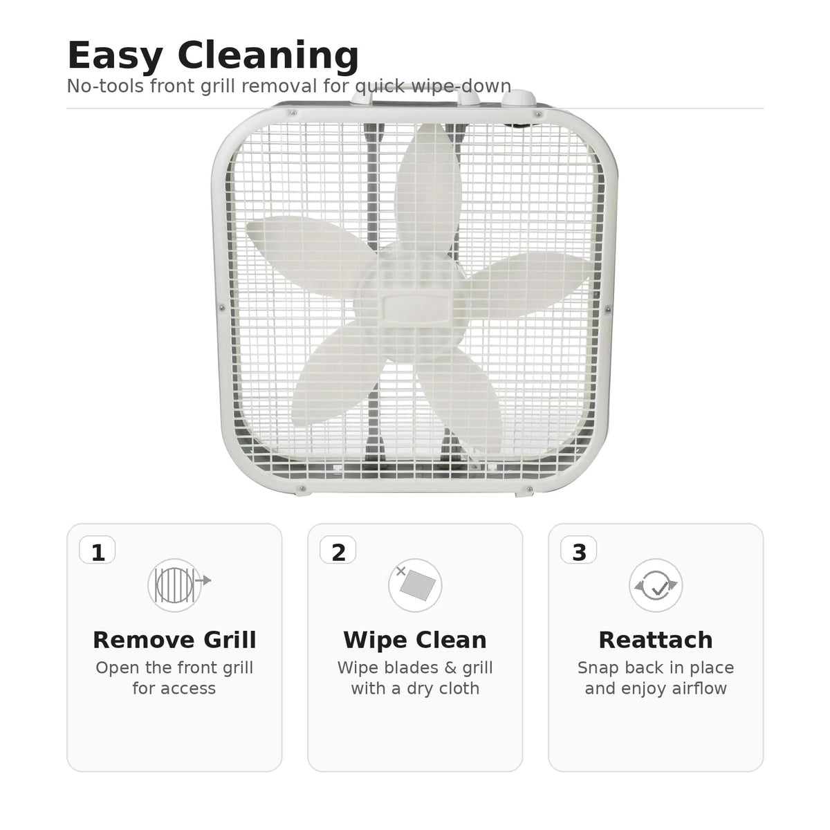 20 Inch 3 Speed Portable Floor Fan with Removable Grill, White A761