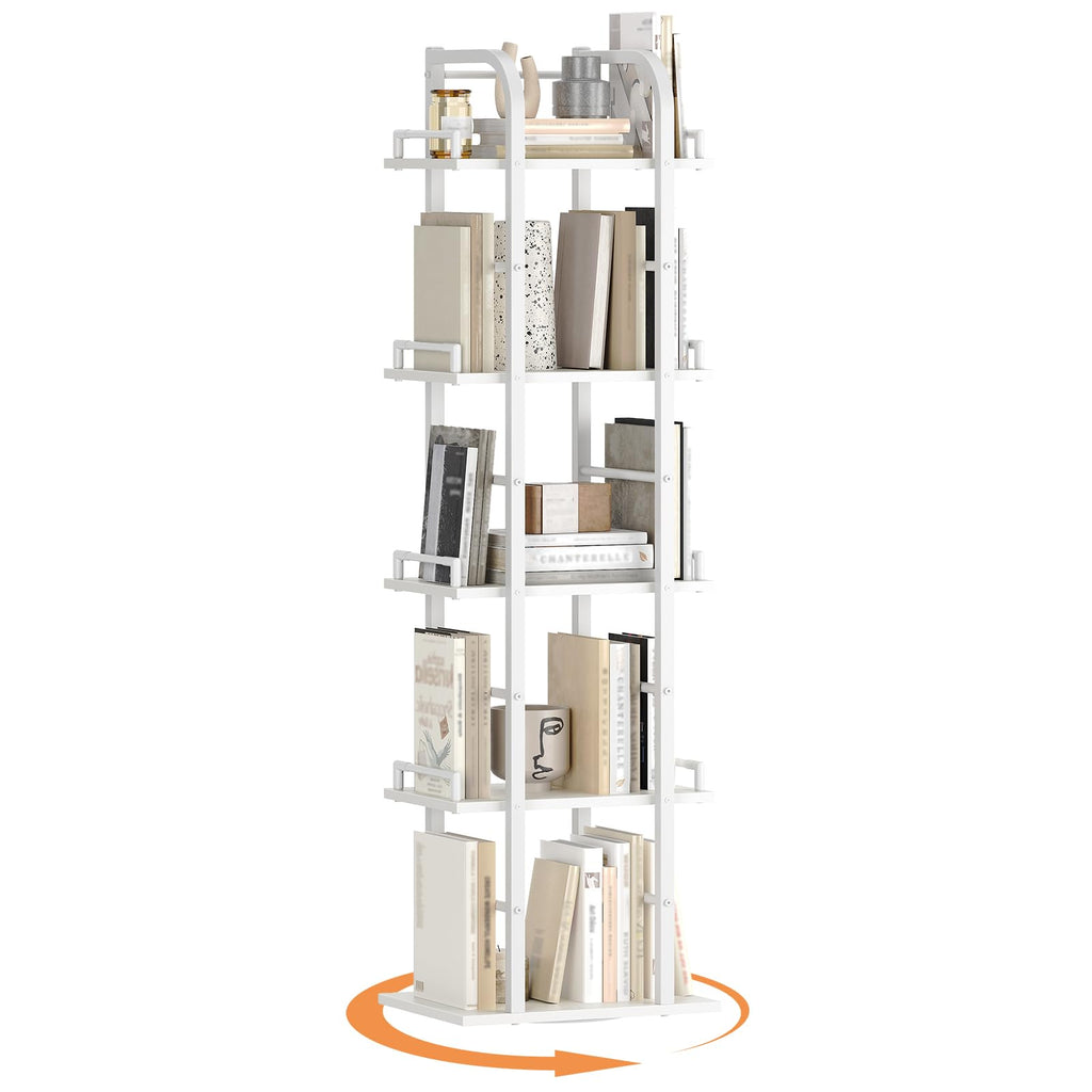 5 Tier Rotating Corner Bookshelf White J2468