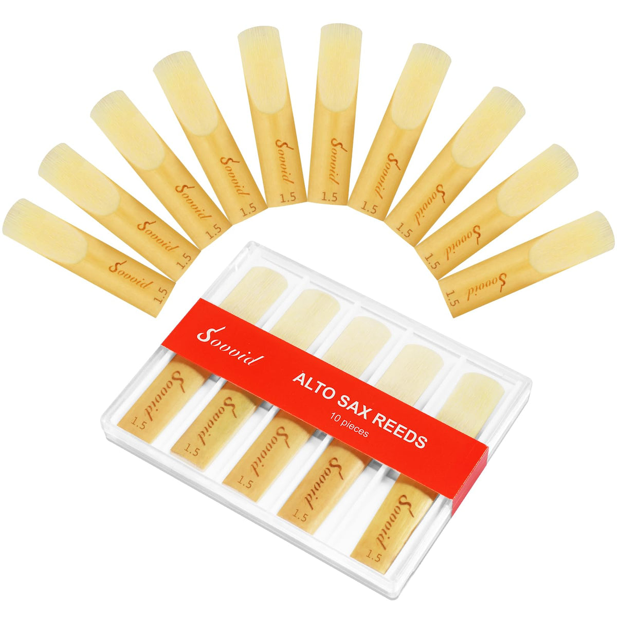 10 Pack Strength 1.5 Alto Saxophone Reeds with Plastic Box B2914