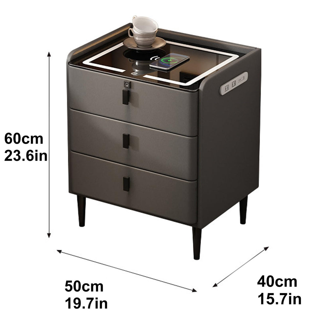 Khaki Nightstand with Wireless Charging Station and 3 Drawers L235