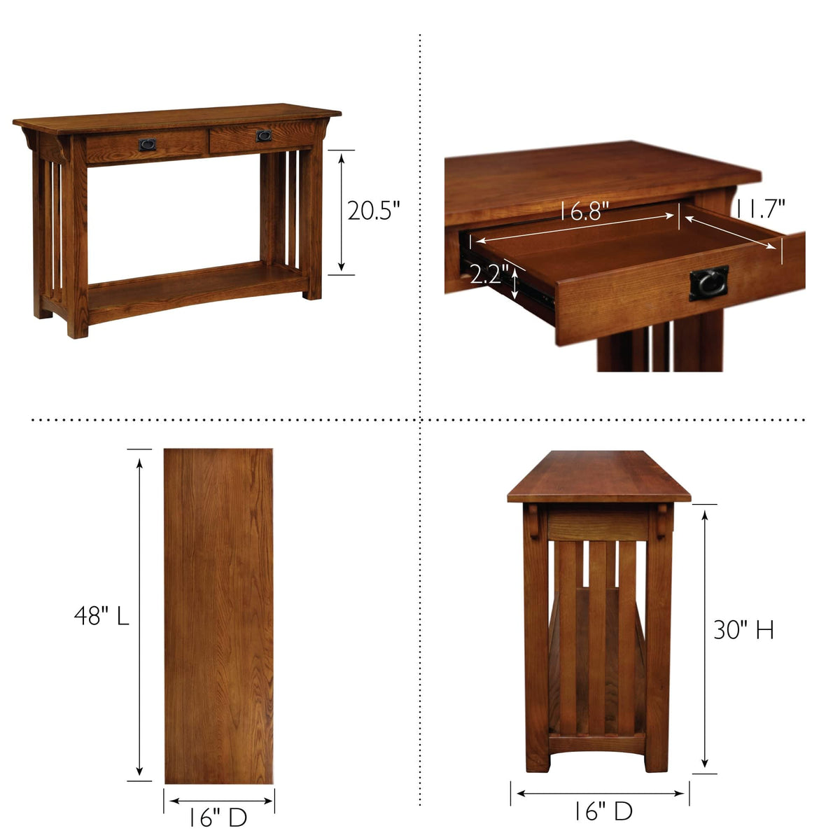 Transitional Solid Ash Console Table with 2 Drawers B547