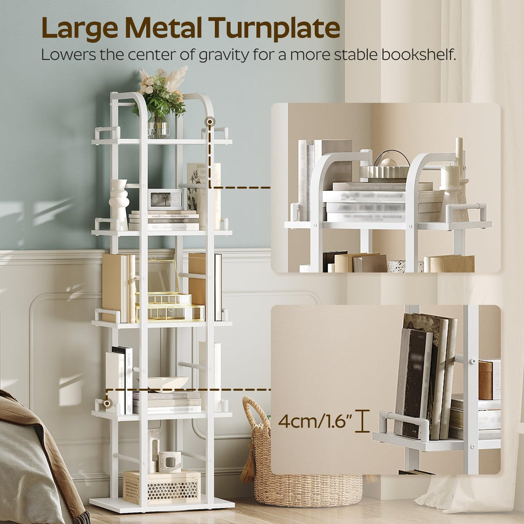 5 Tier Rotating Corner Bookshelf White J2468