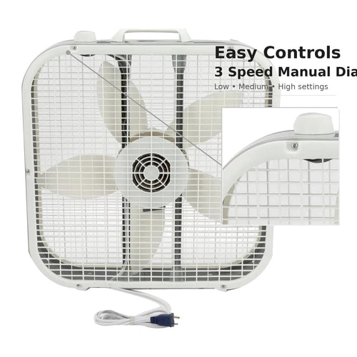 20 Inch 3 Speed Portable Floor Fan with Removable Grill, White A761