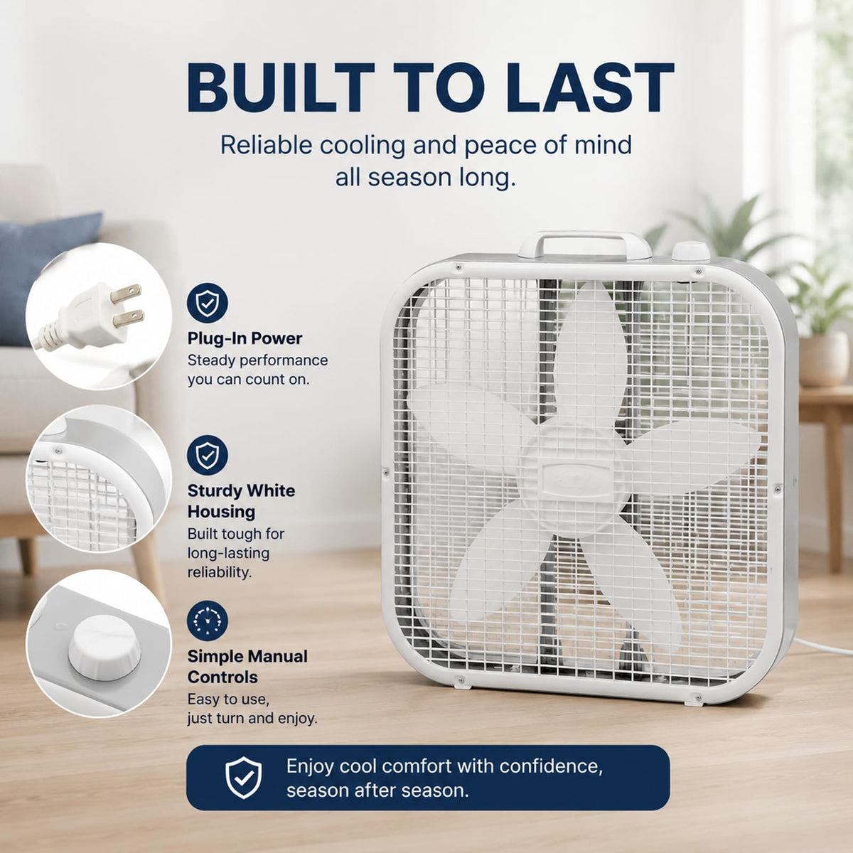 20 Inch 3 Speed Portable Floor Fan with Removable Grill, White A761