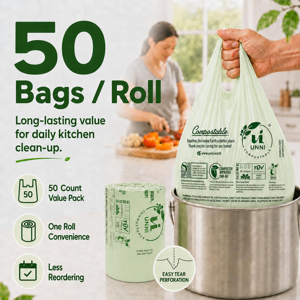 1.6 Gallon Compostable Bags with Easy-Tie Handles, 50 Count O40787