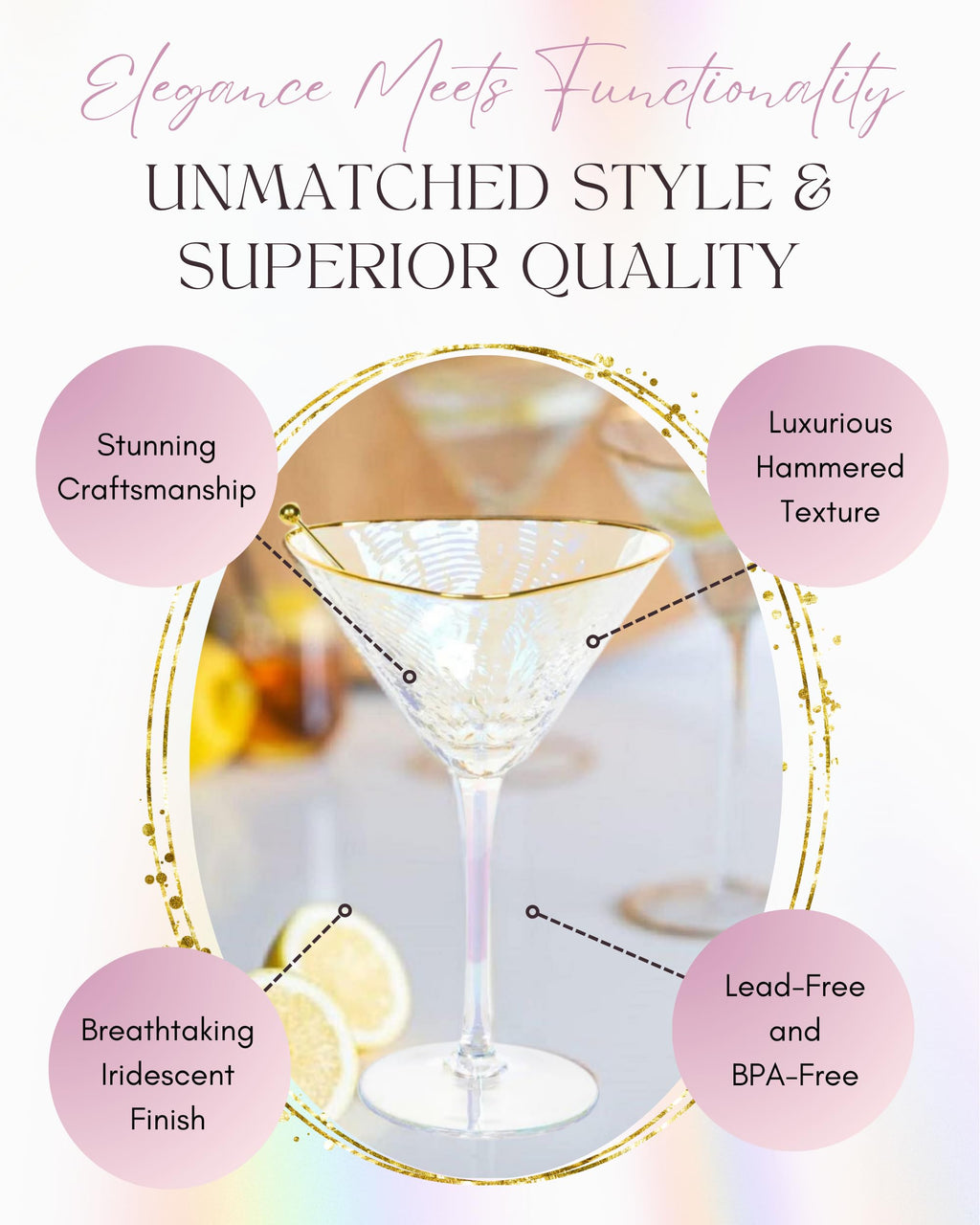 Iridescent Handmade Hammered Martini Glasses Set of 2 U824764