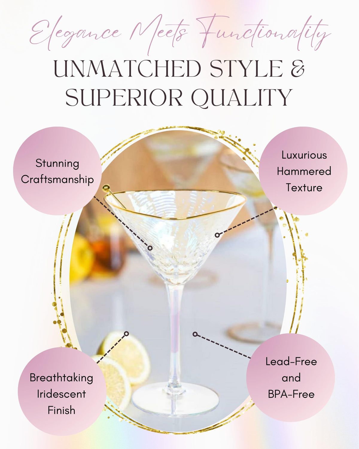 Iridescent Handmade Hammered Martini Glasses Set of 2 U824764