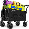 Folding Beach Wagon 500 lbs with Push Handle All Terrain Wheels Black P683