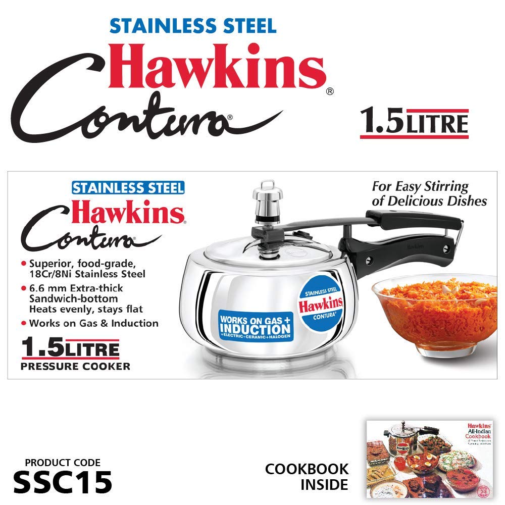 Stainless Steel Induction Gas Compatible Pressure Cooker Combo Set, Silver (1.5 litre and 3 litre) A13049