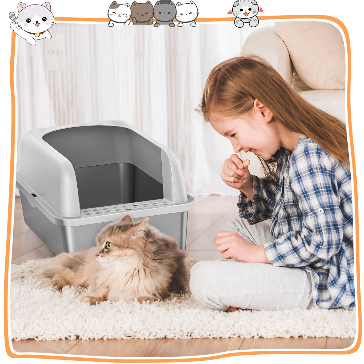 Stainless Steel Extra Large Enclosed Cat Litter Box with Lid and Mat A529562