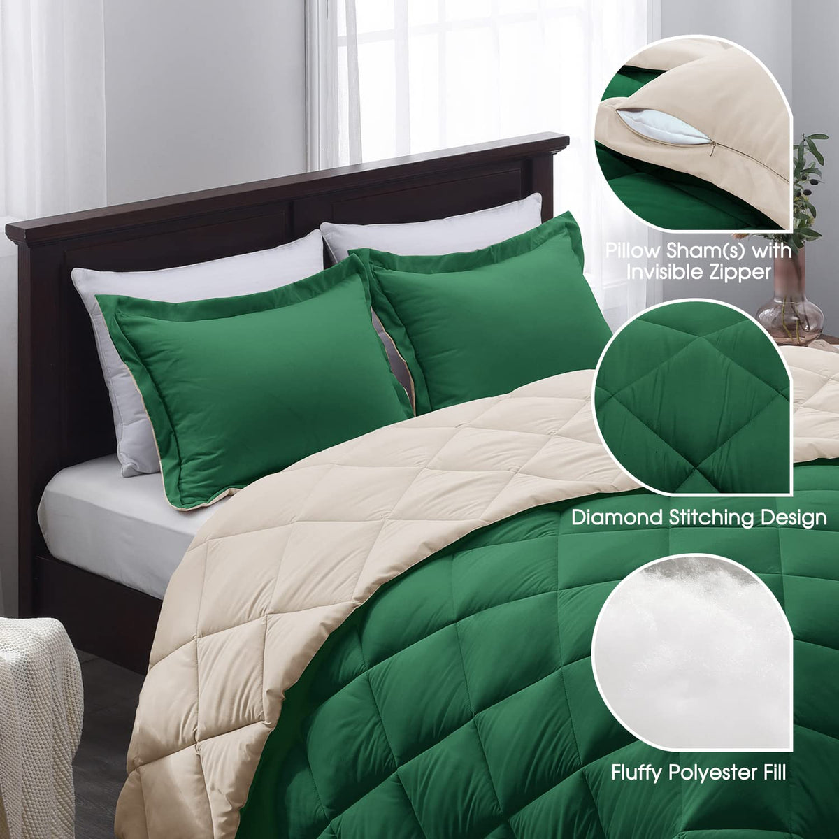 Forest Green King Size Reversible Down Alternative Comforter Set P454