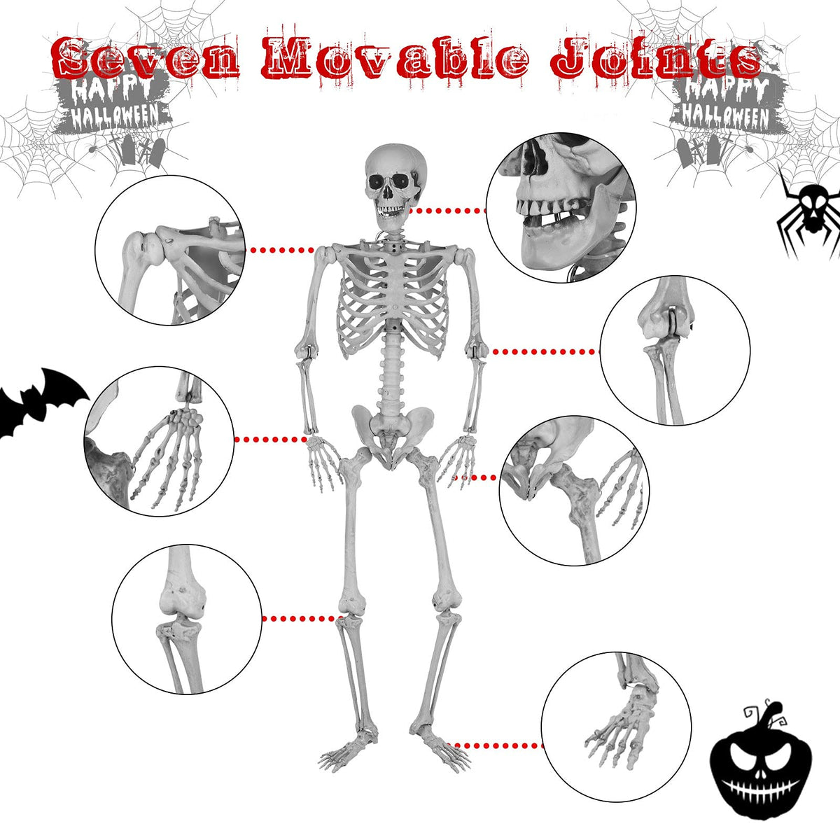 5.4 Ft Lighted Life Size Plastic Skeleton with Movable Joint B431443