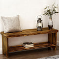Solid Wood Entryway Bench with Storage Shelf R9498