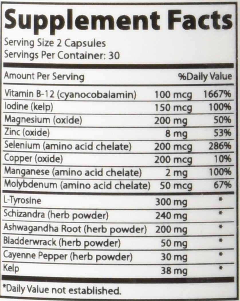 Iodine Ashwagandha Vitamin B12 Zinc Selenium 60 Capsules F483654