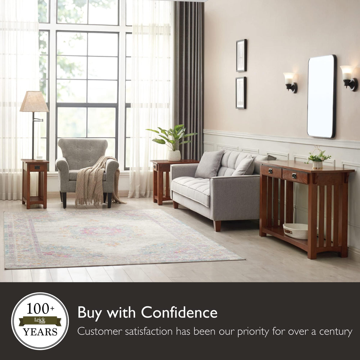Transitional Solid Ash Console Table with 2 Drawers B547