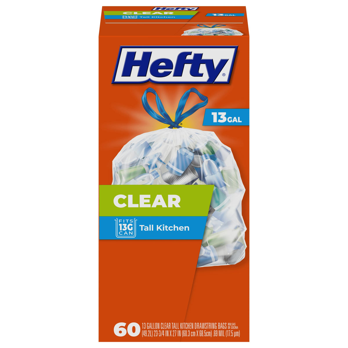 Tall Clear 13 Gallon Unscented Trash Bags 60ct T8691