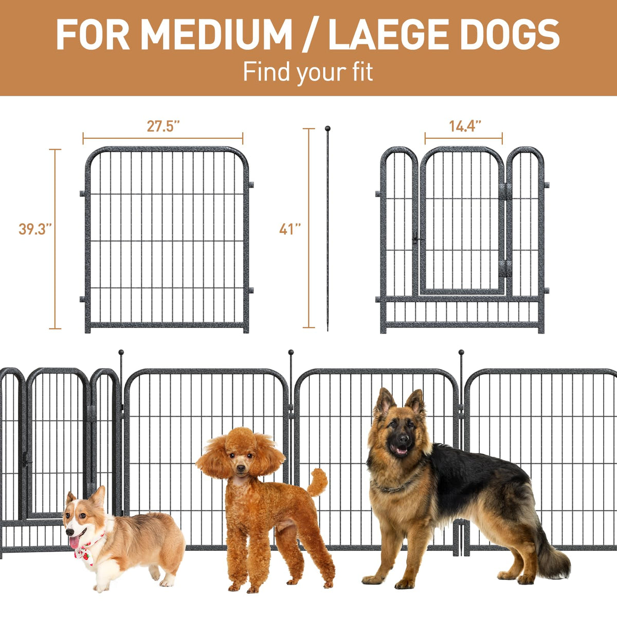40in 16 Panels Heavy Duty Metal Dog Playpen A255