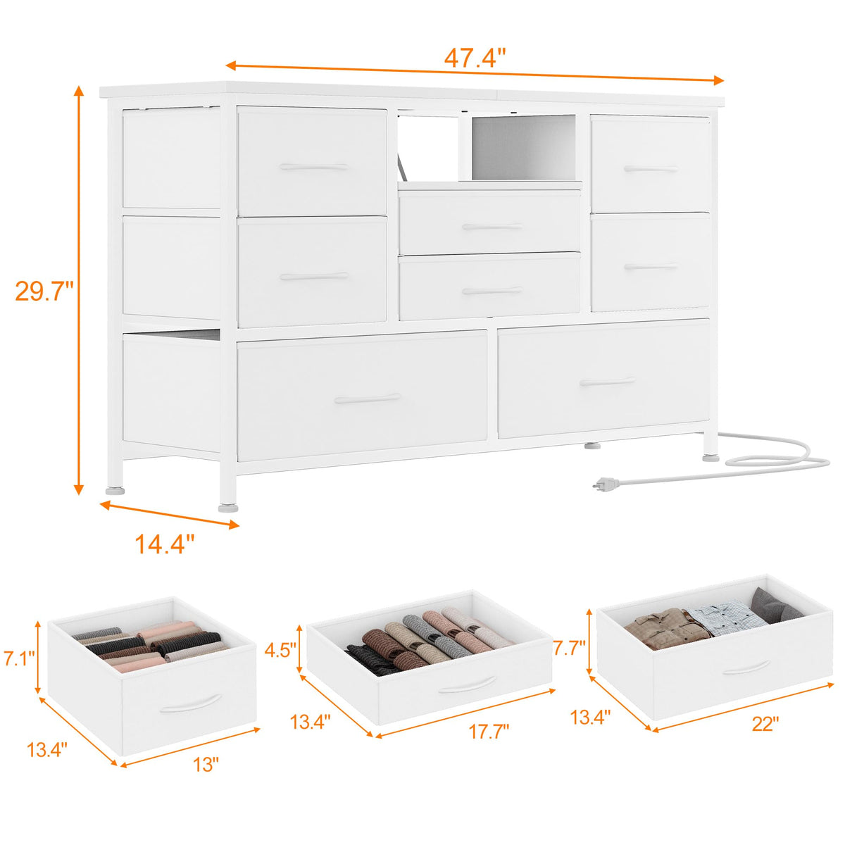 8 Drawer LED TV Stand Dresser with Charging Station E54170