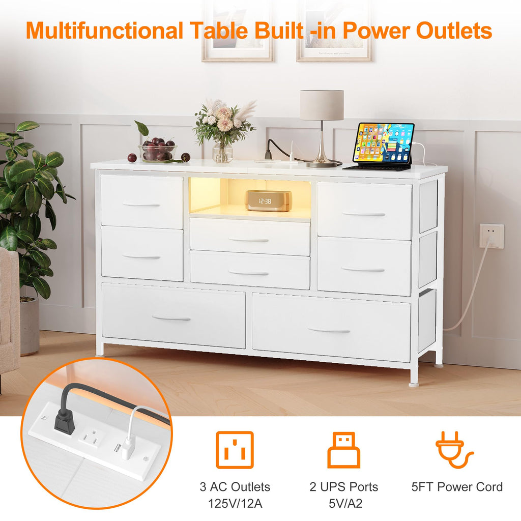 8 Drawer LED TV Stand Dresser with Charging Station E54170
