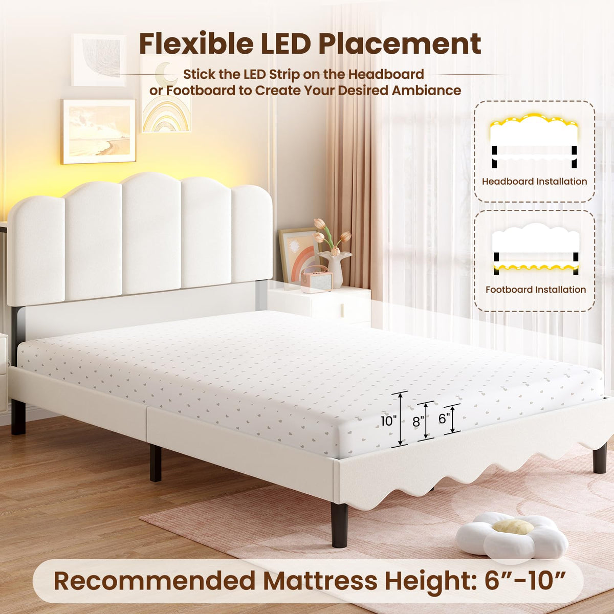 Beige Full Size Bed Frame with Storage Headboard Q6687