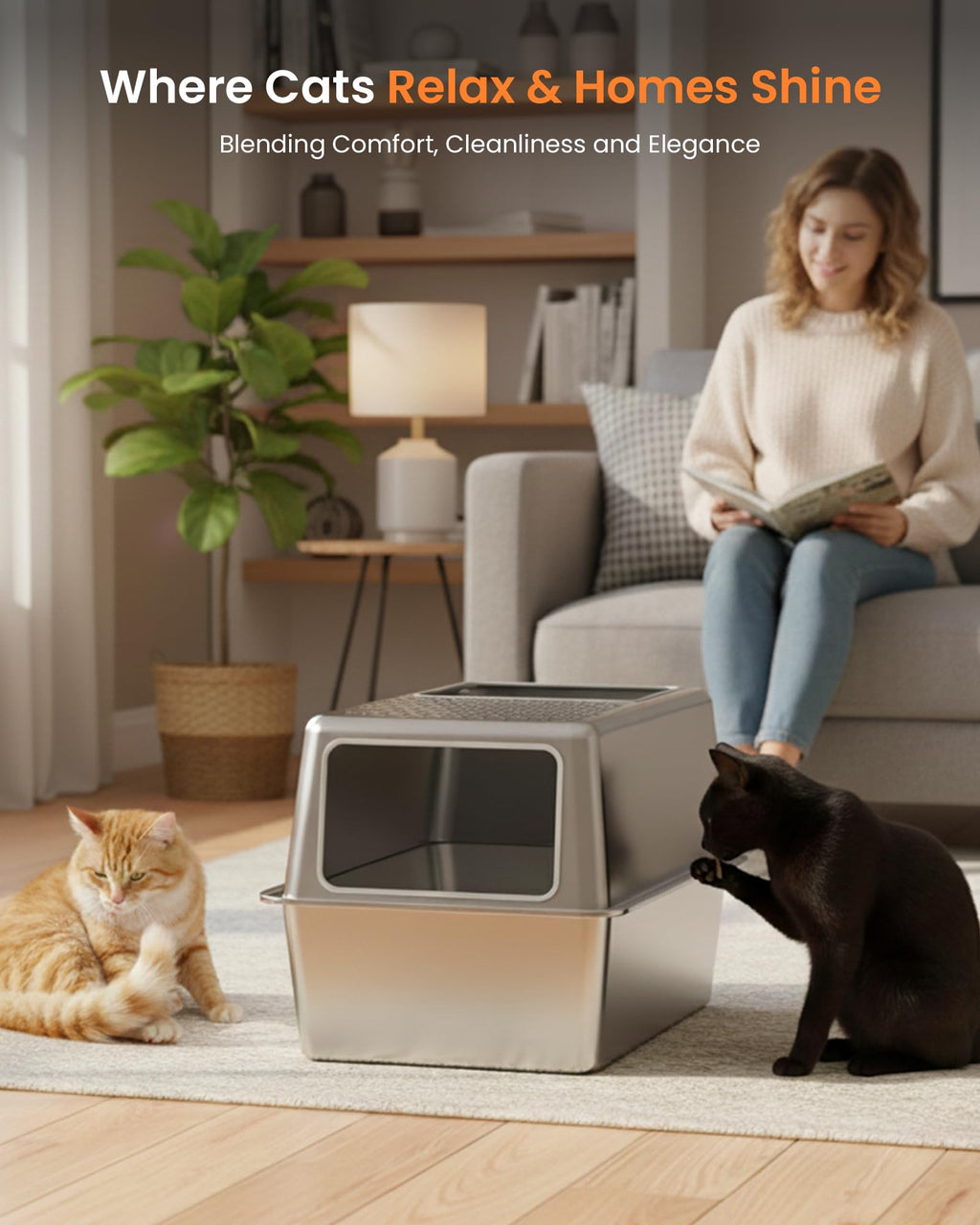 Stainless Steel Enclosed Cat Litter Box with Lid L98988