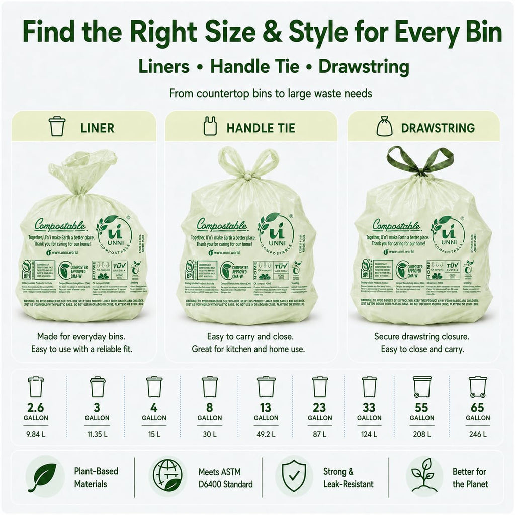 1.6 Gallon Compostable Bags with Easy-Tie Handles, 50 Count O40787