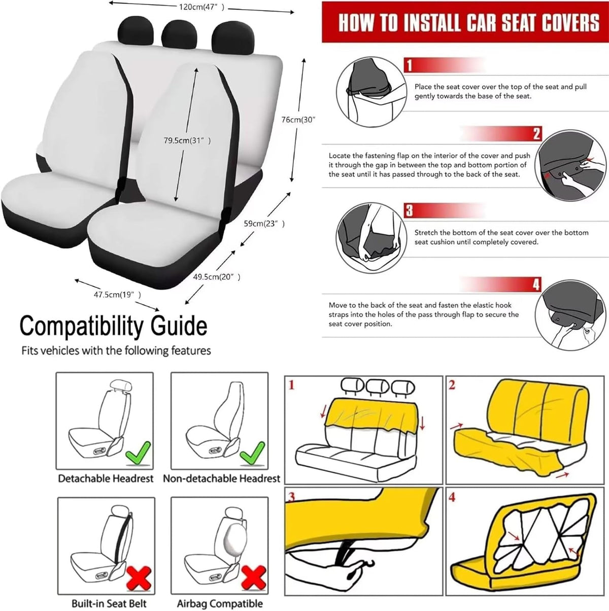 15 Pcs Car Seat Cover Set O134875