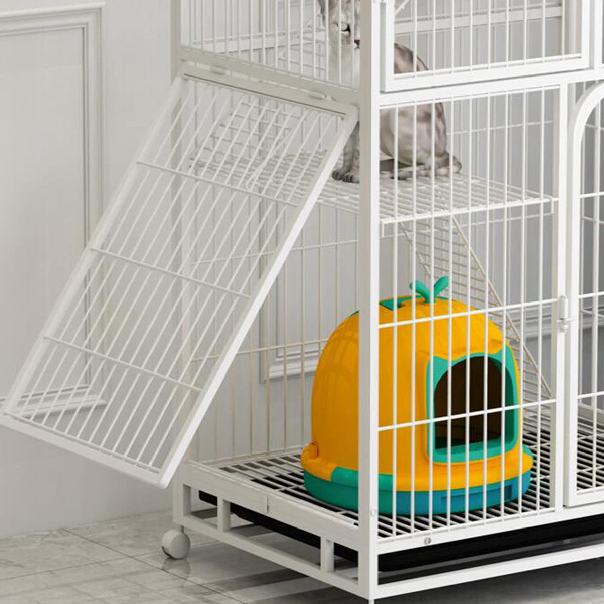 Large 3-Tier Metal Wire Cat Cage with Hammock and Casters C5529